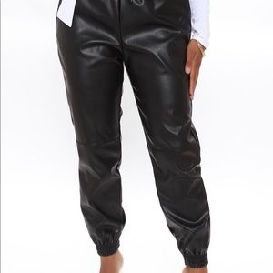 Black faux leather Joggers